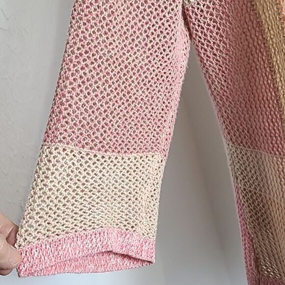 CJ Banks  Pastel Open-Knit Buttondown Sweater, Shades of Pink, Peach,Size X, 14W - Picture 5 of 9